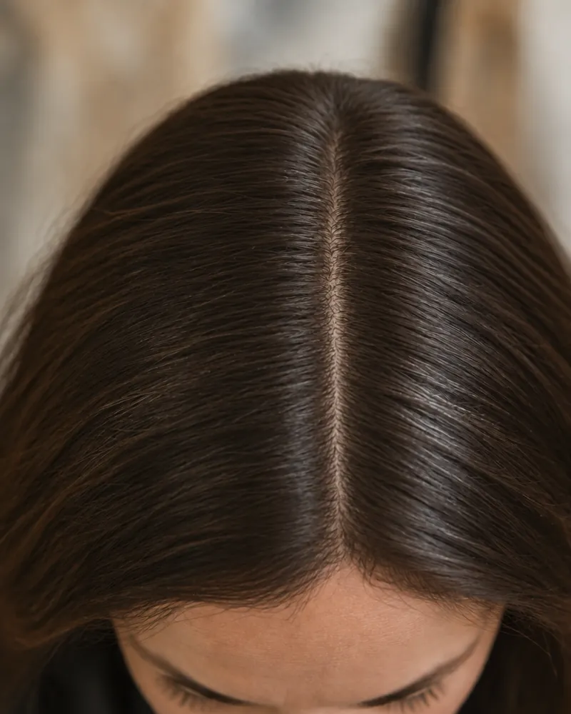 After: Parting fully covered after a root touch up